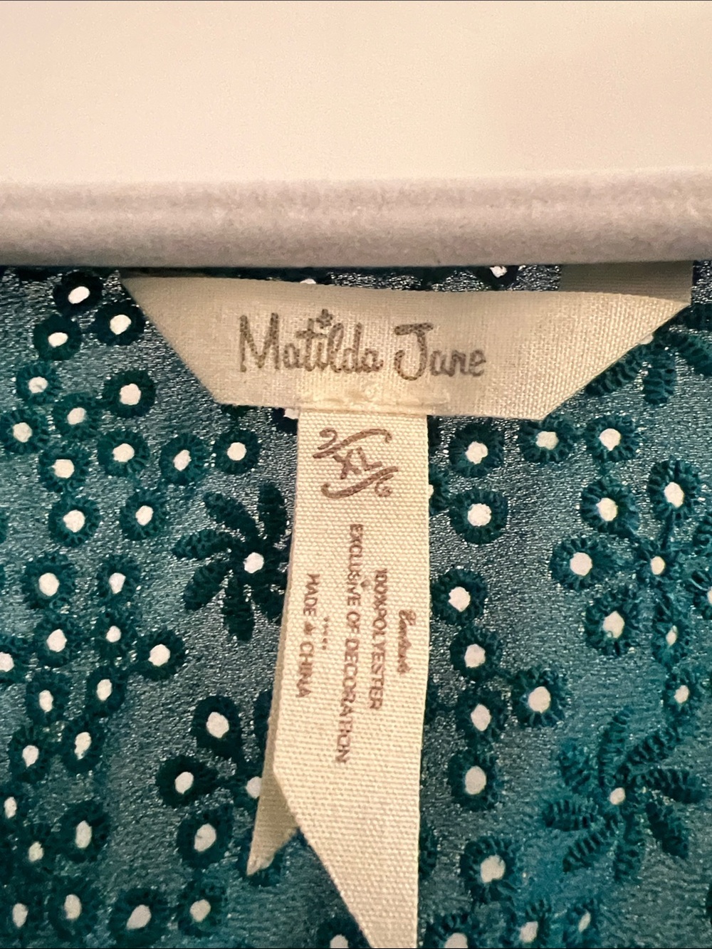Matilda Jane Teal Swiss Dot Tie-Neck Peasant Blouse - Picture 2 of 13